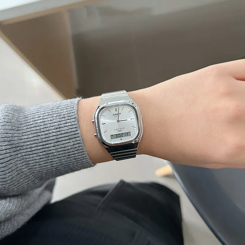 Casio Vintage Silver-tone Duel Time Men's Watch- AQ-240E-7A